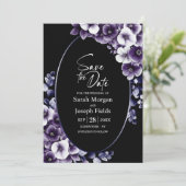 Elegante Paarse Bloemen Zwart Ovaal Save the Date Kaart (Staand voorkant)