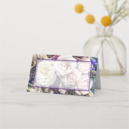 Elegante Paarse bloemenbruiloft receptie Plaatskaartje