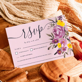 Elegante Paarse bloemenbruiloft rsvp monogram roze Kaartje