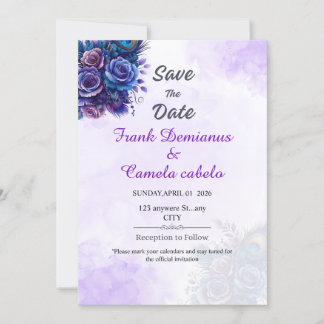 Elegante Paarse bloemenbruiloft save the date