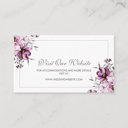 Elegante Paarse bloemenbruiloft website Informatiekaartje (Voorkant)