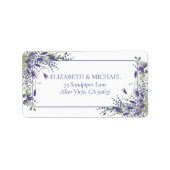 Elegante Paarse bloemenbruiloften retouradres Etiket (Voorkant)