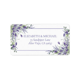 Elegante Paarse bloemenbruiloften retouradres Etiket