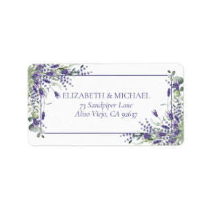 Elegante Paarse bloemenbruiloften retouradres Etiket