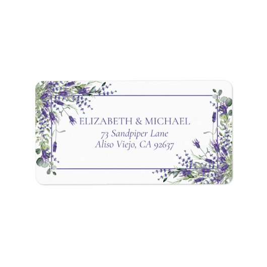 Elegante Paarse bloemenbruiloften retouradres Etiket (Voorkant)