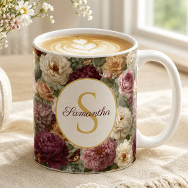 Elegante paarse bloemencadeau voor haar naam koffiemok
