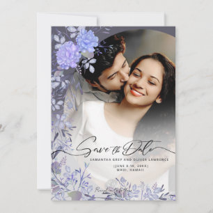 Elegante paarse bloemenfoto 'Save the Date'-kaart Save The Date