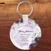 Elegante paarse bloemengeboortedagsuitnodiging sleutelhanger (Voorkant)