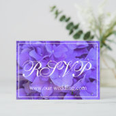 Elegante paarse bloemenhortensia RSVP Save The Date (Staand voorkant)