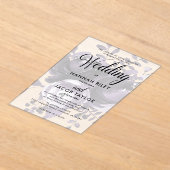 Elegante Paarse bloemenkalligrafie bruiloft Acryl Uitnodigingen (Laagn)