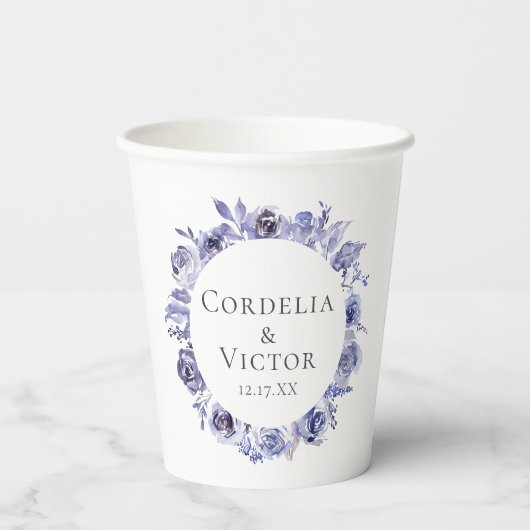 Elegante Paarse Bloemenkrans bruiloft Custom Papieren Bekers (Achterkant)