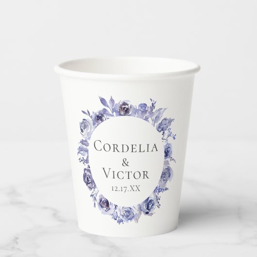 Elegante Paarse Bloemenkrans bruiloft Custom Papieren Bekers (Voorkant)