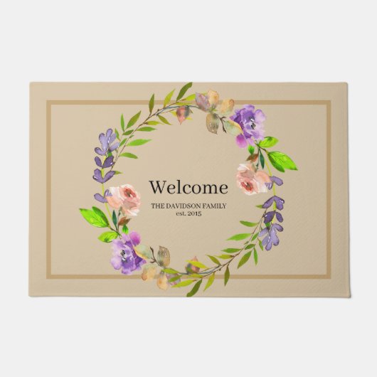Elegante Paarse bloemenkrans gepersonaliseerd welk Deurmat (Voorkant)