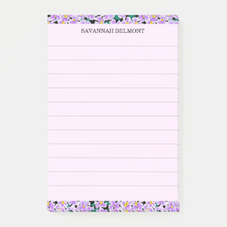 Elegante paarse bloemenrand gepersonaliseerde geli post-it® notes