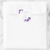 Elegante paarse bloemenscript bruiloft vierkante sticker (Tas)