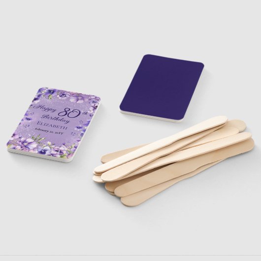 Elegante Paarse bloemenviooltjes 80ste verjaardags Handwaaier (Niet-gemonteerd)