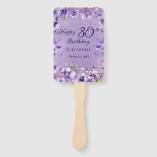 Elegante Paarse bloemenviooltjes 80ste verjaardags Handwaaier