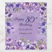 Elegante Paarse bloemenviooltjes 80ste verjaardags Wijn Etiket (Enkel label)