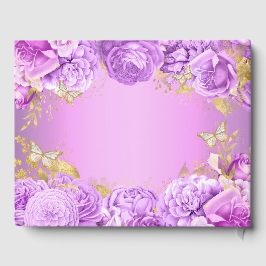 Elegante Paarse Bloemenvlinder thema quinceanera Gastenboek