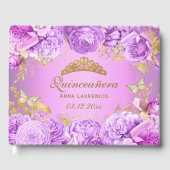Elegante Paarse Bloemenvlinder thema quinceanera Gastenboek (Voorkant)