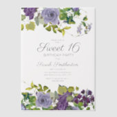 Elegante Paarse Bloemenwijnstokken Sweet 16 Vellum Uitnodigingen (Voorkant)