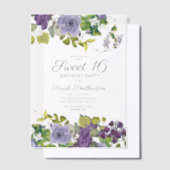 Elegante Paarse Bloemenwijnstokken Sweet 16 Vellum Uitnodigingen (Offset)