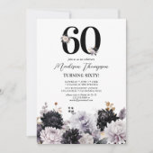 Elegante paarse bloemige 60ste verjaardagsuitnodig kaart (Voorkant)