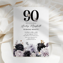 Elegante paarse bloemige 90ste verjaardagsuitnodig kaart