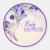 Elegante paarse bloemige babyshower ronde sticker (Voorkant)