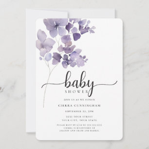 Elegante paarse bloemige babyshower uitnodiging