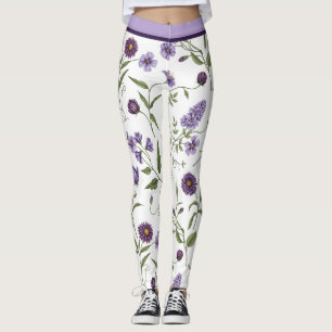 Elegante paarse bloemige botanische met hoge taill leggings