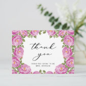 Elegante paarse bloemige bruidsdouche dank je kaart (Staand voorkant)