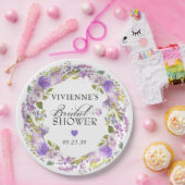 Elegante paarse bloemige bruidsdouche papieren bordje (Feest)