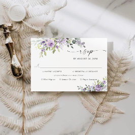 Elegante paarse bloemige bruiloft met keuze uit ma RSVP kaartje