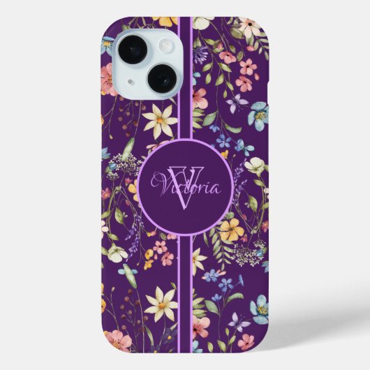 Elegante Paarse Bloemige Gepersonaliseerde  Case-Mate iPhone Case (Achterkant)