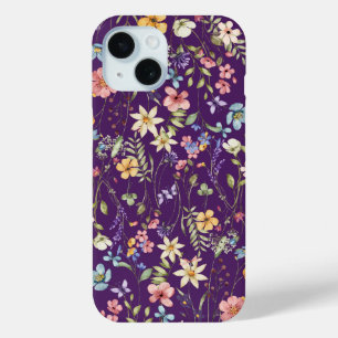 Elegante Paarse Bloemige Gepersonaliseerde  iPhone 15 Case