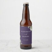 Elegante paarse bloemige groene bruiloft bier etiket (Voorkant)