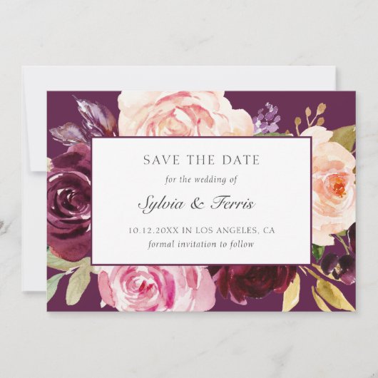 Elegante Paarse Bloemige Herfst Save The Date (Voorkant)