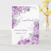 Elegante Paarse Bloemige Persoonlijke Trouwdag Kaart (Gele Bloem)