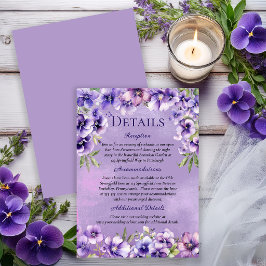 Elegante Paarse Bloemige Trouwdetails Kaart