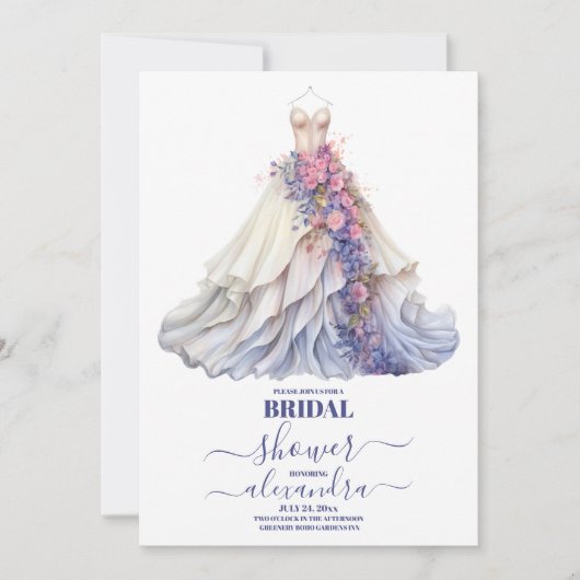 Elegante Paarse Bloemige Trouwjurk Bruidsmeisjesju Kaart (Voorkant)