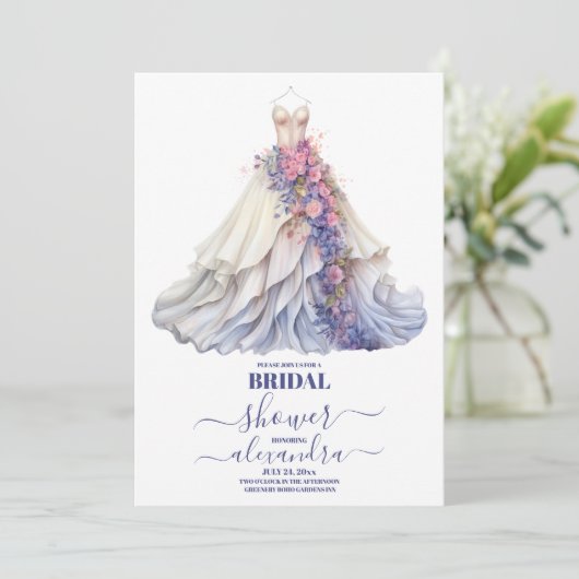 Elegante Paarse Bloemige Trouwjurk Bruidsmeisjesju Kaart (Staand voorkant)