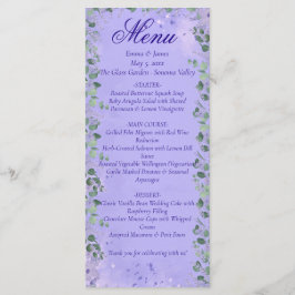 Elegante paarse bloemige trouwmenu kaart