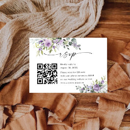 Elegante Paarse Bloemige Trouwwebsite QR Code RSVP Kaartje