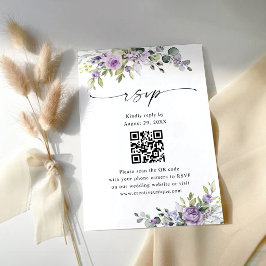 Elegante Paarse Bloemige Trouwwebsite QR Code RSVP Kaartje