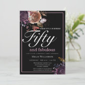 Elegante Paarse Bloemige Vijftig en Fabulous Verja Kaart (Staand voorkant)