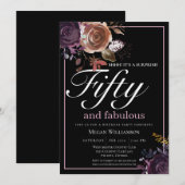 Elegante Paarse Bloemige Vijftig en Fabulous Verja Kaart (Voorkant / Achterkant)