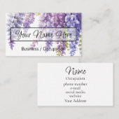 Elegante paarse bloemige waterverf wisteria visitekaartje (Voorkant / Achterkant)