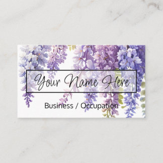 Elegante paarse bloemige waterverf wisteria visitekaartje