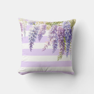 Elegante paarse bloemige wisteria paarse witte str kussen